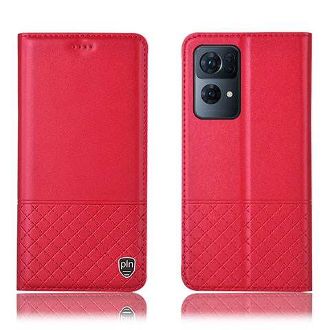 Funda de Cuero Cartera con Soporte Carcasa H11P para Oppo Reno7 Pro 5G Rojo