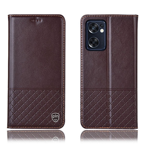 Funda de Cuero Cartera con Soporte Carcasa H11P para Oppo Reno7 SE 5G Marron