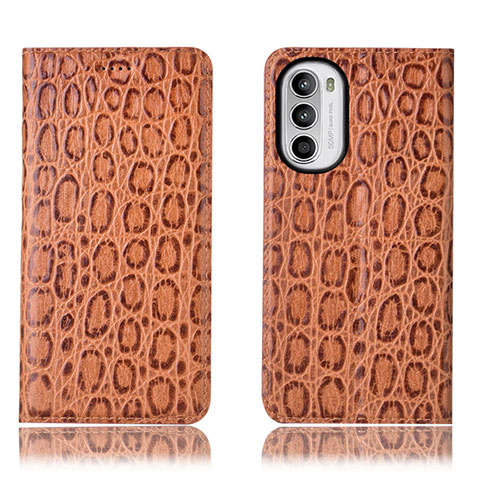 Funda de Cuero Cartera con Soporte Carcasa H16P para Motorola Moto Edge (2022) 5G Marron Claro