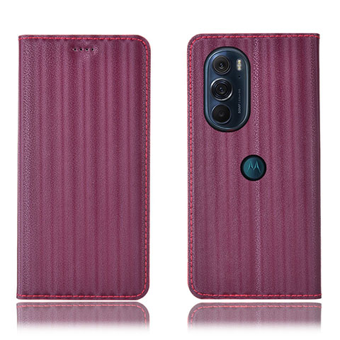 Funda de Cuero Cartera con Soporte Carcasa H16P para Motorola Moto Edge 30 Pro 5G Morado