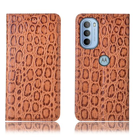 Funda de Cuero Cartera con Soporte Carcasa H16P para Motorola Moto G31 Marron Claro