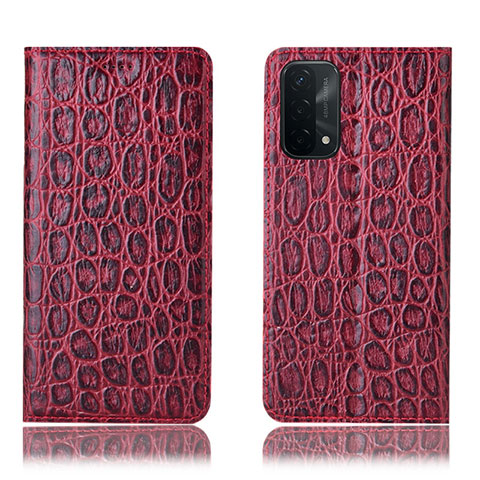 Funda de Cuero Cartera con Soporte Carcasa H16P para Oppo A74 5G Rojo