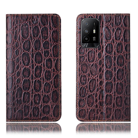 Funda de Cuero Cartera con Soporte Carcasa H16P para Oppo A95 5G Marron