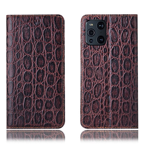 Funda de Cuero Cartera con Soporte Carcasa H16P para Oppo Find X3 5G Marron