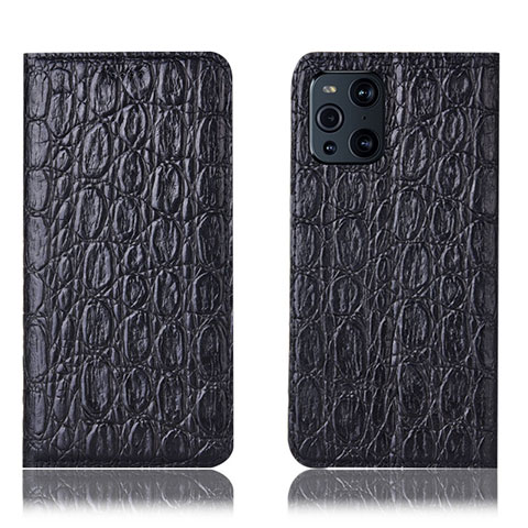 Funda de Cuero Cartera con Soporte Carcasa H16P para Oppo Find X3 Pro 5G Negro