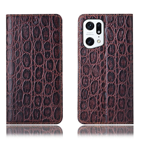 Funda de Cuero Cartera con Soporte Carcasa H16P para Oppo Find X5 5G Marron