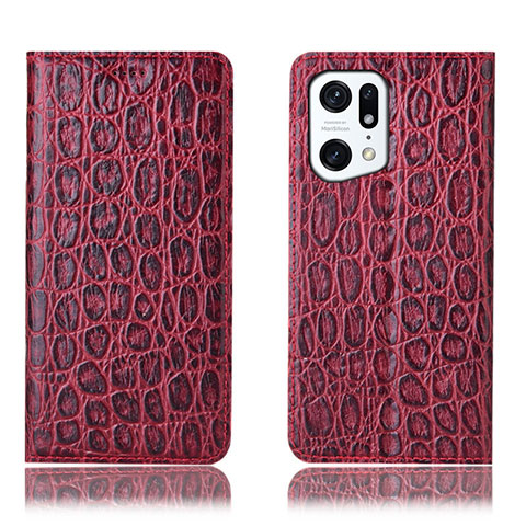 Funda de Cuero Cartera con Soporte Carcasa H16P para Oppo Find X5 Pro 5G Rojo