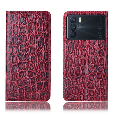 Funda de Cuero Cartera con Soporte Carcasa H16P para Oppo K9 Pro 5G Rojo