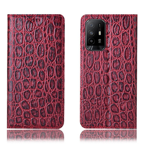 Funda de Cuero Cartera con Soporte Carcasa H16P para Oppo Reno5 Z 5G Rojo