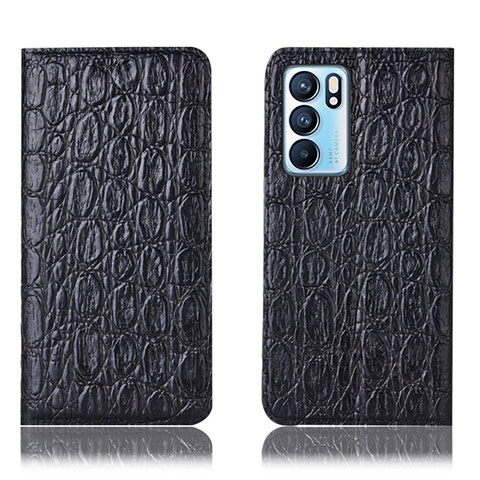 Funda de Cuero Cartera con Soporte Carcasa H16P para Oppo Reno6 5G Negro