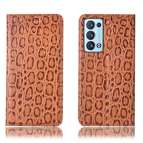 Funda de Cuero Cartera con Soporte Carcasa H16P para Oppo Reno6 Pro 5G Marron Claro