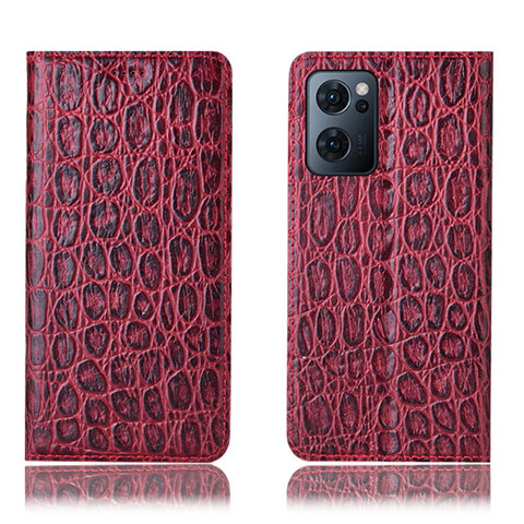 Funda de Cuero Cartera con Soporte Carcasa H16P para Oppo Reno7 5G Rojo