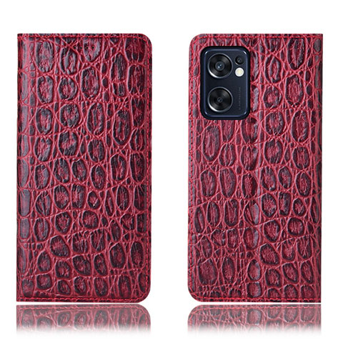 Funda de Cuero Cartera con Soporte Carcasa H16P para Oppo Reno7 SE 5G Rojo