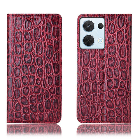 Funda de Cuero Cartera con Soporte Carcasa H16P para Oppo Reno9 5G Rojo