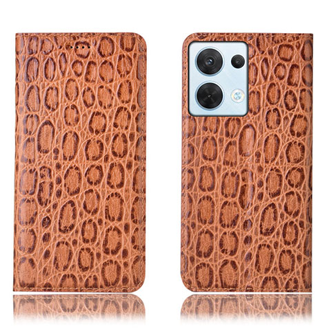 Funda de Cuero Cartera con Soporte Carcasa H16P para Oppo Reno9 Pro 5G Marron Claro