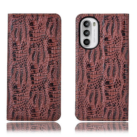 Funda de Cuero Cartera con Soporte Carcasa H17P para Motorola Moto Edge (2022) 5G Marron