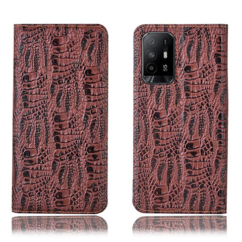 Funda de Cuero Cartera con Soporte Carcasa H17P para Oppo A95 5G Marron