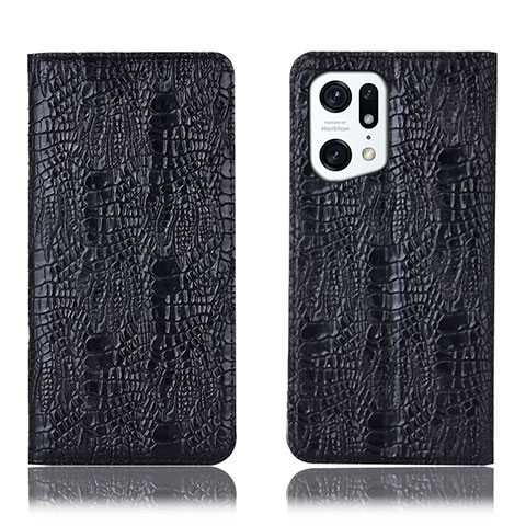 Funda de Cuero Cartera con Soporte Carcasa H17P para Oppo Find X5 Pro 5G Negro