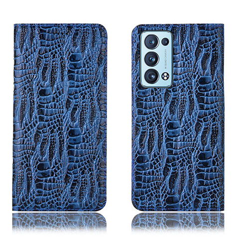 Funda de Cuero Cartera con Soporte Carcasa H17P para Oppo Reno6 Pro 5G Azul