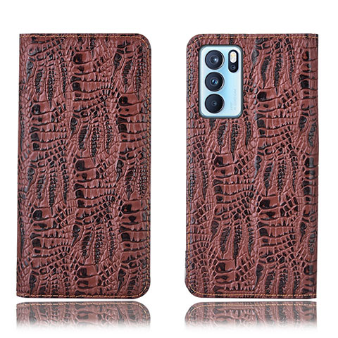 Funda de Cuero Cartera con Soporte Carcasa H17P para Oppo Reno6 Pro 5G India Marron