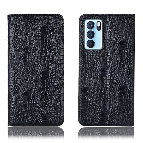 Funda de Cuero Cartera con Soporte Carcasa H17P para Oppo Reno6 Pro 5G India Negro