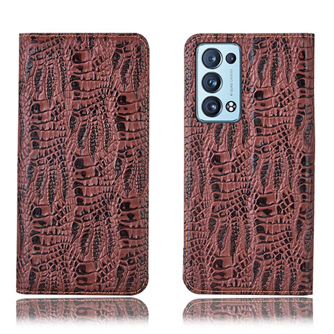 Funda de Cuero Cartera con Soporte Carcasa H17P para Oppo Reno6 Pro 5G Marron