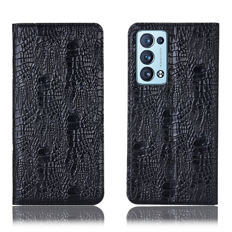 Funda de Cuero Cartera con Soporte Carcasa H17P para Oppo Reno6 Pro 5G Negro