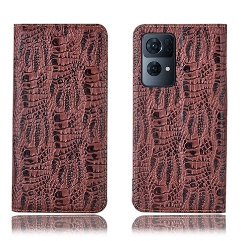 Funda de Cuero Cartera con Soporte Carcasa H17P para Oppo Reno7 Pro 5G Marron