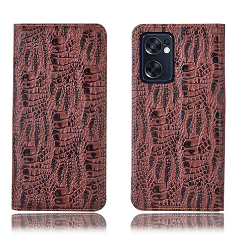 Funda de Cuero Cartera con Soporte Carcasa H17P para Oppo Reno7 SE 5G Marron