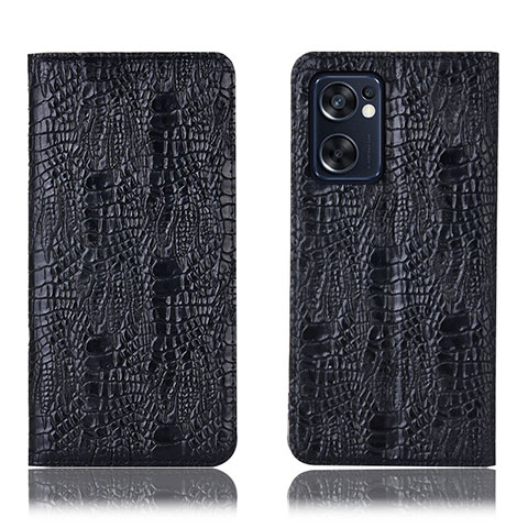 Funda de Cuero Cartera con Soporte Carcasa H17P para Oppo Reno7 SE 5G Negro