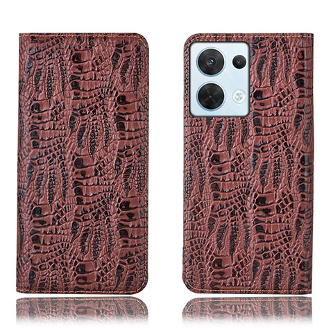 Funda de Cuero Cartera con Soporte Carcasa H17P para Oppo Reno9 5G Marron