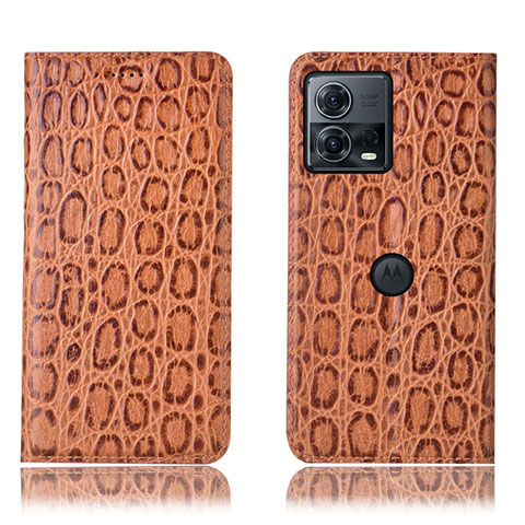 Funda de Cuero Cartera con Soporte Carcasa H18P para Motorola Moto Edge 30 Fusion 5G Marron Claro