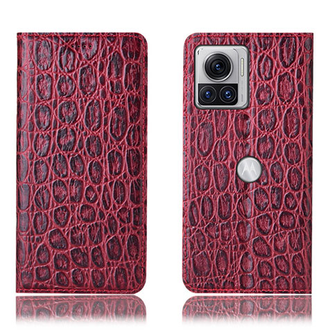 Funda de Cuero Cartera con Soporte Carcasa H18P para Motorola Moto Edge 30 Ultra 5G Rojo