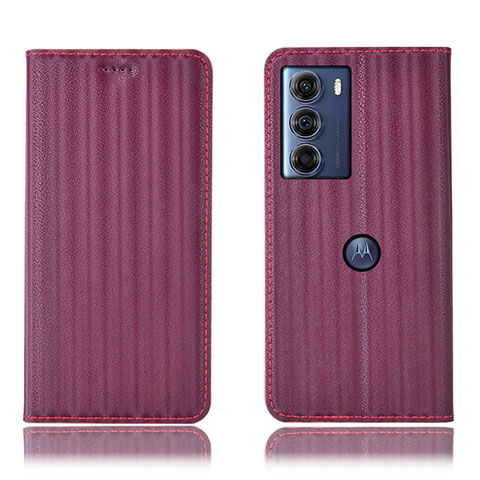 Funda de Cuero Cartera con Soporte Carcasa H18P para Motorola Moto G200 5G Morado