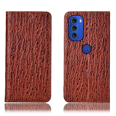 Funda de Cuero Cartera con Soporte Carcasa H18P para Motorola Moto G51 5G Marron