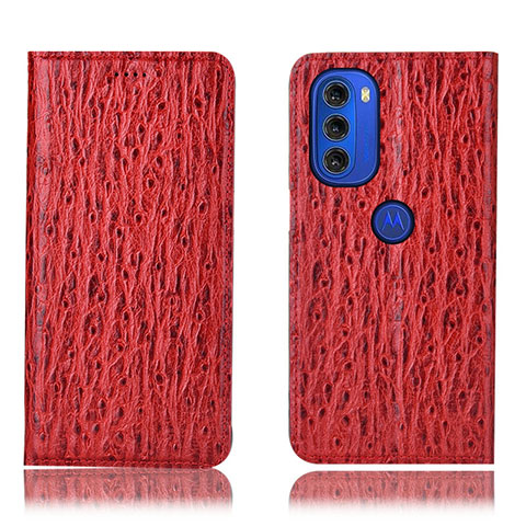 Funda de Cuero Cartera con Soporte Carcasa H18P para Motorola Moto G51 5G Rojo