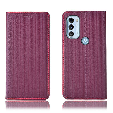 Funda de Cuero Cartera con Soporte Carcasa H18P para Motorola Moto G71 5G Morado