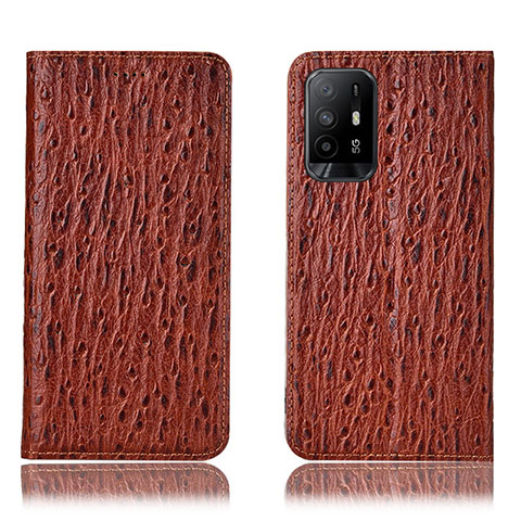 Funda de Cuero Cartera con Soporte Carcasa H18P para Oppo A94 5G Marron