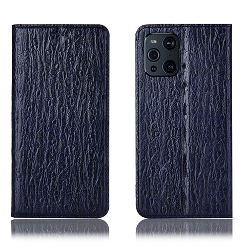 Funda de Cuero Cartera con Soporte Carcasa H18P para Oppo Find X3 5G Azul