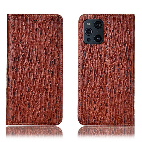 Funda de Cuero Cartera con Soporte Carcasa H18P para Oppo Find X3 5G Marron