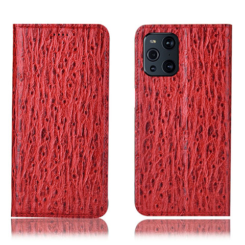 Funda de Cuero Cartera con Soporte Carcasa H18P para Oppo Find X3 Pro 5G Rojo