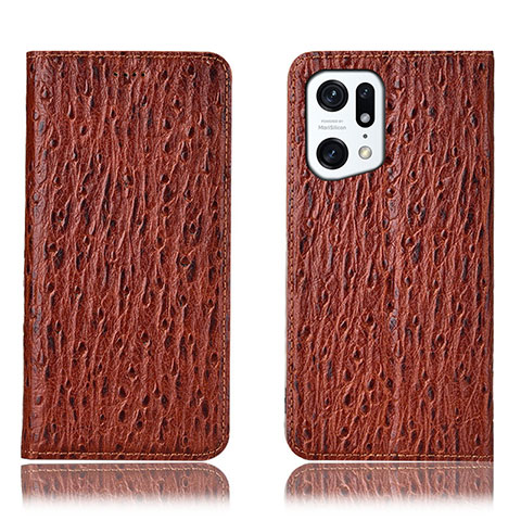 Funda de Cuero Cartera con Soporte Carcasa H18P para Oppo Find X5 5G Marron