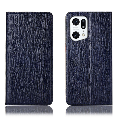 Funda de Cuero Cartera con Soporte Carcasa H18P para Oppo Find X5 Pro 5G Azul