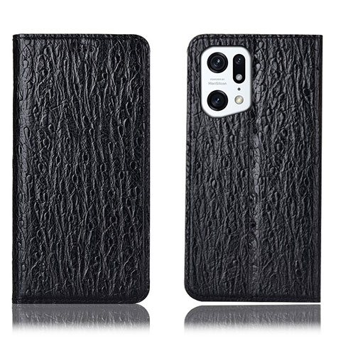 Funda de Cuero Cartera con Soporte Carcasa H18P para Oppo Find X5 Pro 5G Negro