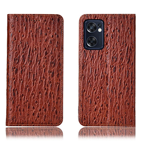 Funda de Cuero Cartera con Soporte Carcasa H18P para Oppo Reno7 SE 5G Marron