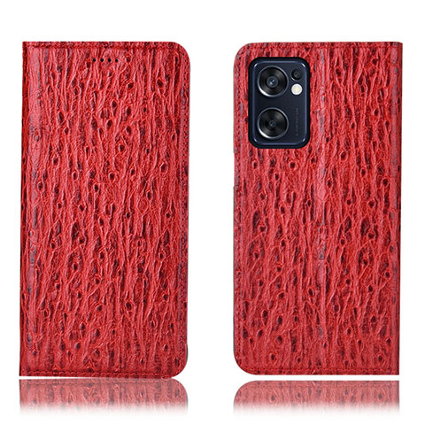 Funda de Cuero Cartera con Soporte Carcasa H18P para Oppo Reno7 SE 5G Rojo