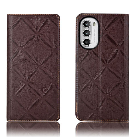 Funda de Cuero Cartera con Soporte Carcasa H19P para Motorola Moto G71s 5G Marron