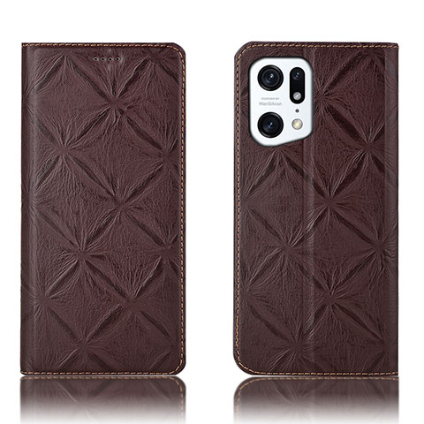 Funda de Cuero Cartera con Soporte Carcasa H19P para Oppo Find X5 5G Marron