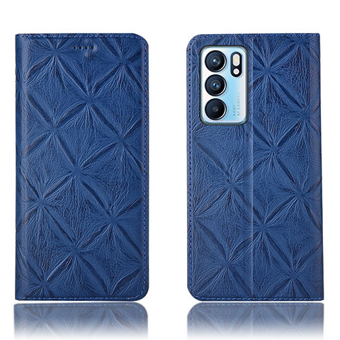 Funda de Cuero Cartera con Soporte Carcasa H19P para Oppo Reno6 5G Azul