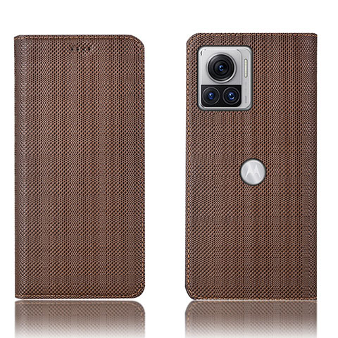 Funda de Cuero Cartera con Soporte Carcasa H20P para Motorola Moto Edge 30 Ultra 5G Marron